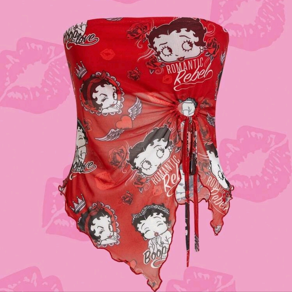 BETTY BOOP Red Strapless Scarf Top